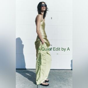 ZARA Soft Lime Nylon Cargo Pants | Quiet Edit Utility Chic